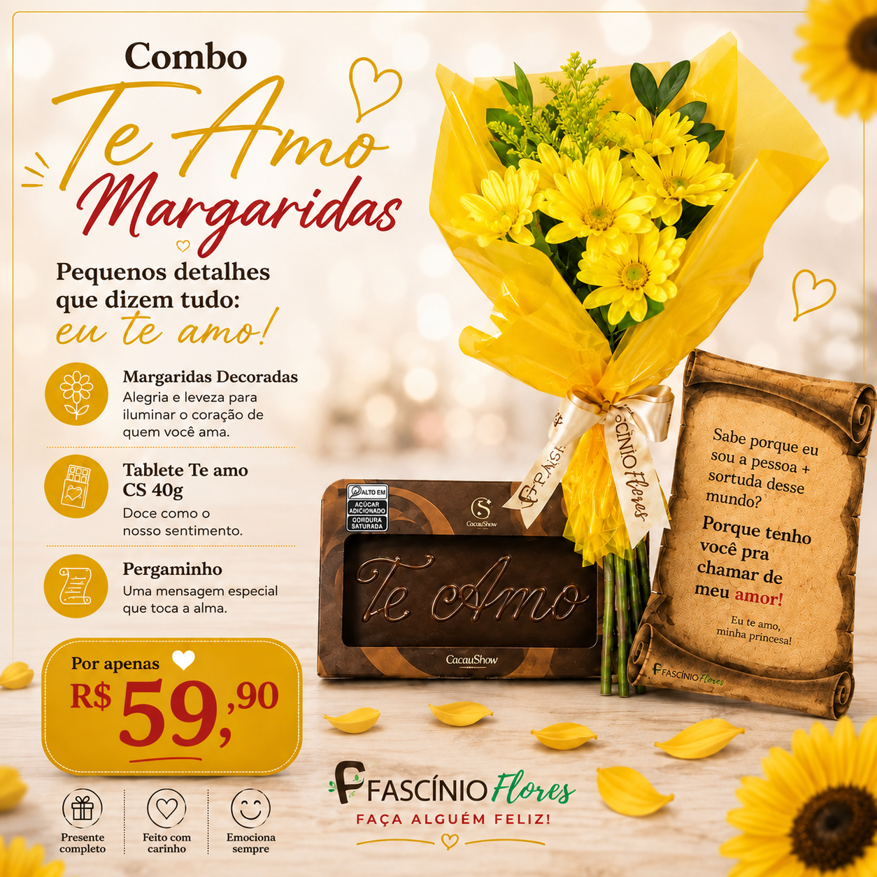COMBO TE AMO MARGARIDAS