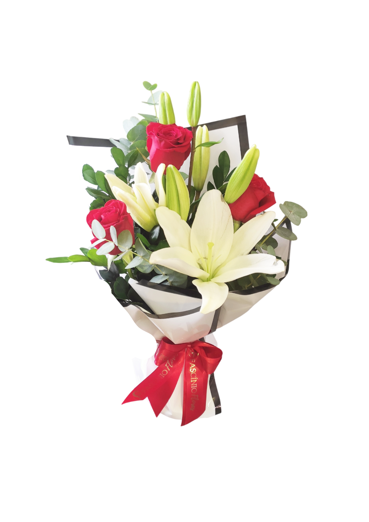 RAMO 1 GALHO DE L�RIO E 03 ROSAS VERMELHAS